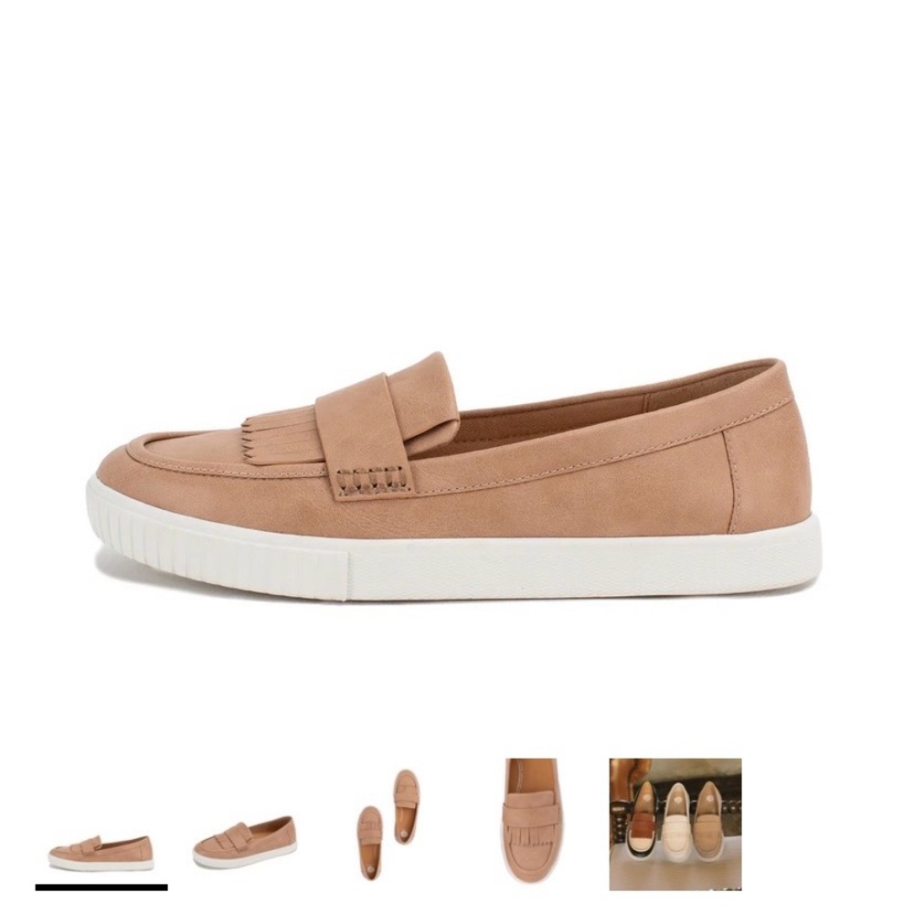 Tan Slip-On Loafers with White Sole